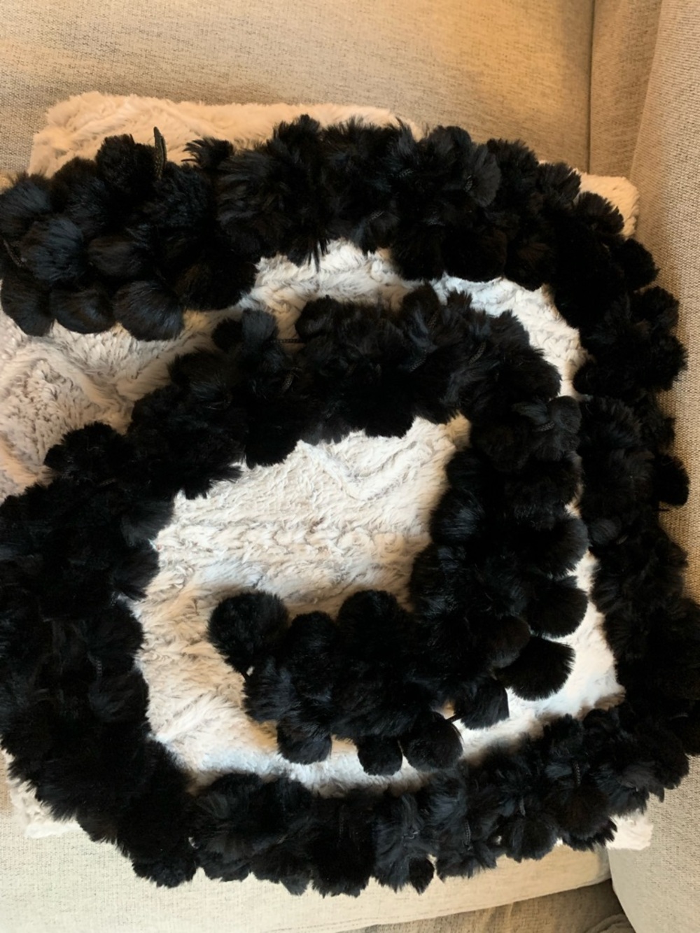Danier Black Fur Pom Scarf 76”